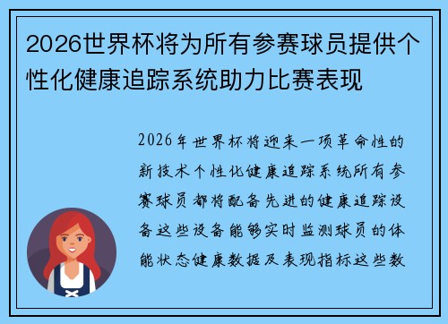 2026世界杯将为所有参赛球员提供个性化健康追踪系统助力比赛表现
