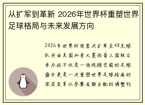 从扩军到革新 2026年世界杯重塑世界足球格局与未来发展方向