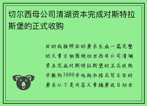 切尔西母公司清湖资本完成对斯特拉斯堡的正式收购